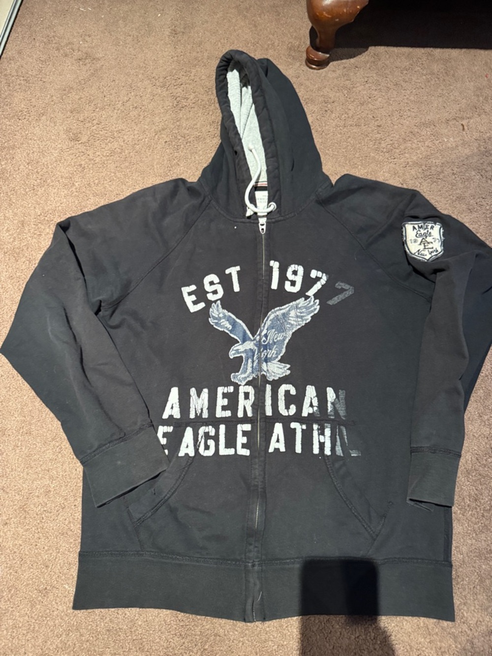 Vintage American Eagle Black Zip-Up Hoodie with Eagle Graphic